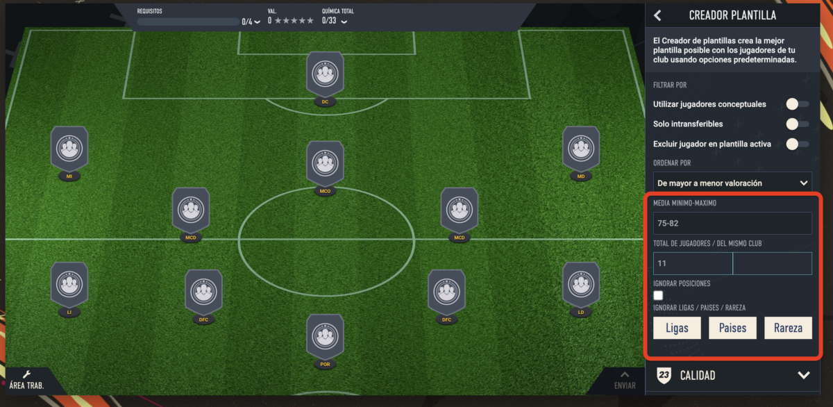 Creador mejorado de plantillas para SBCs de NokaFut