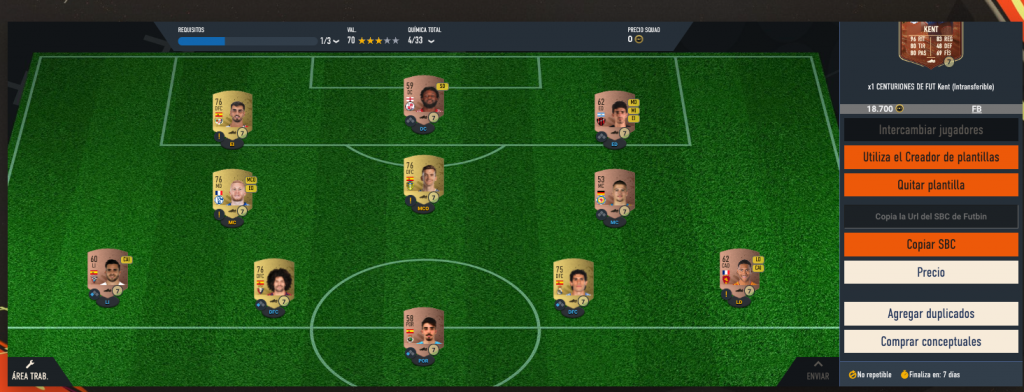 Selección de jugadores duplicados lista para enviar al SBC