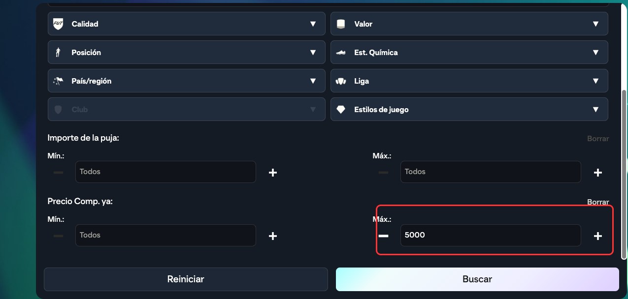 Compra ya máximo en la búsqueda del mercado