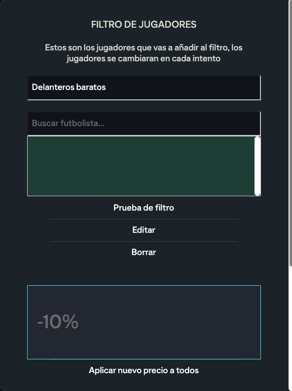Ventana Filtro de jugadores