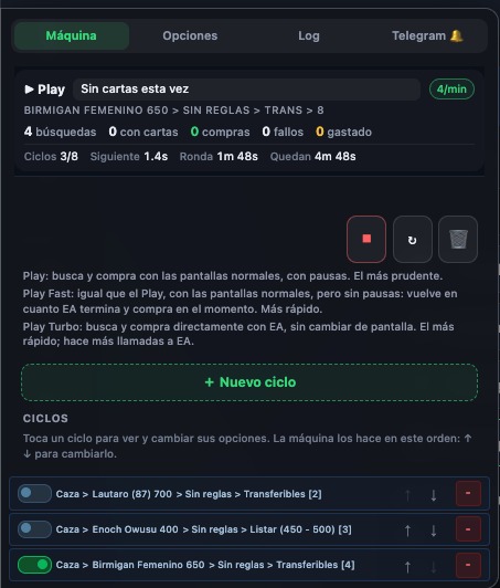 Panel de la Máquina trabajando, con la línea de estado