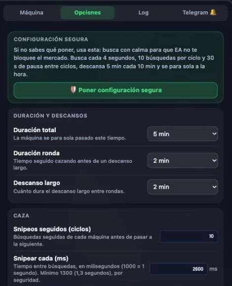 Opciones de la Máquina
