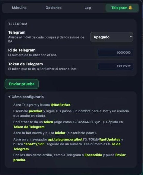 Pestaña de Telegram de la Máquina